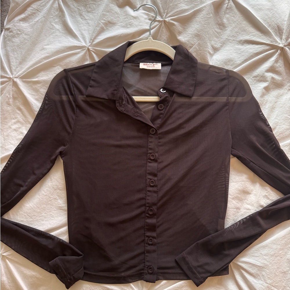 Showpo mesh brown button up